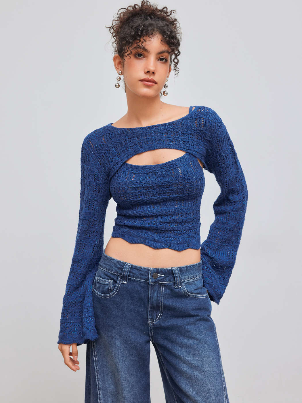 Knit Fabric Knit Fabric Boat Neck Cami Top with Shrug For Music