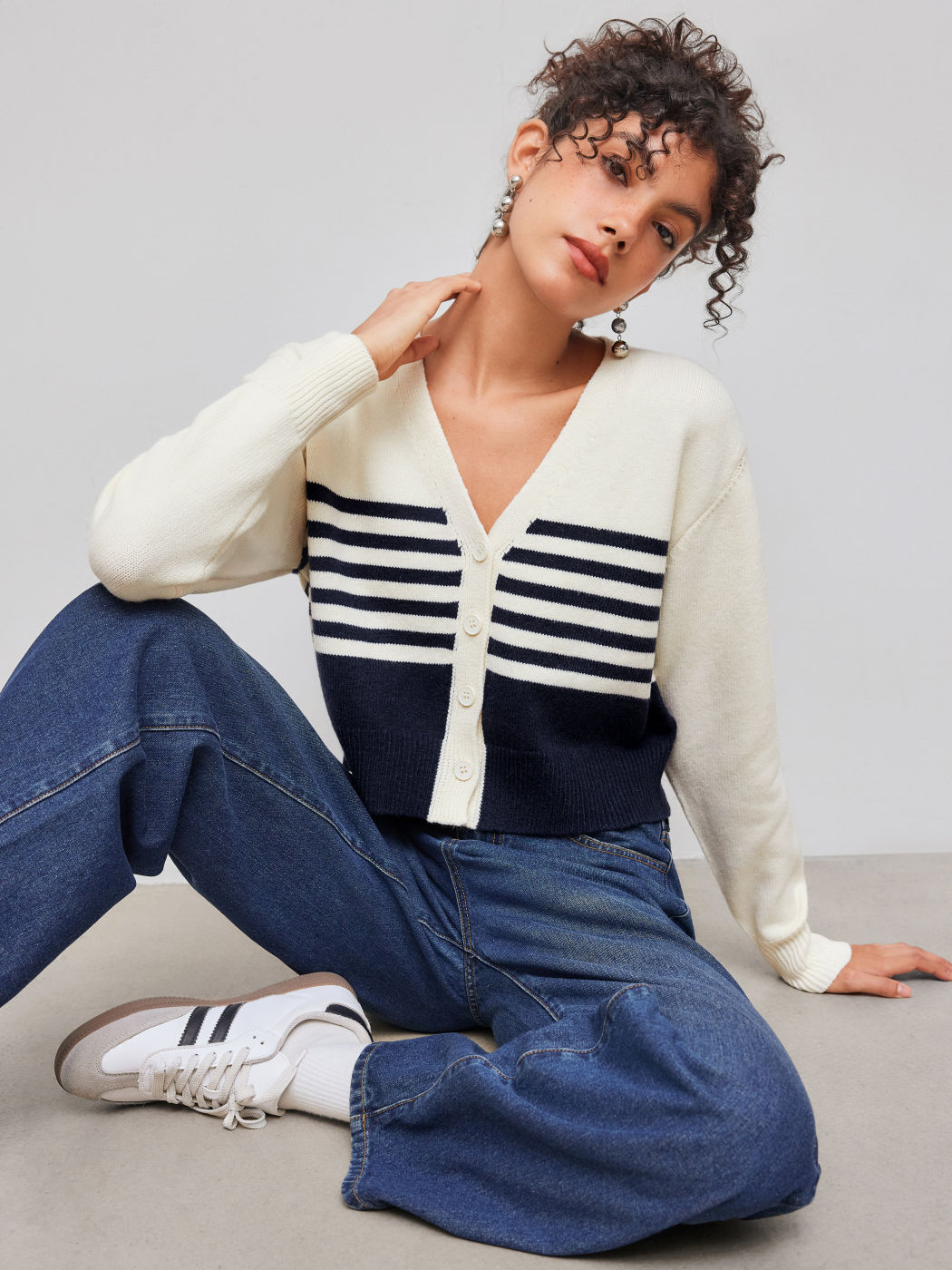 Knit V-neck Striped Cardigan