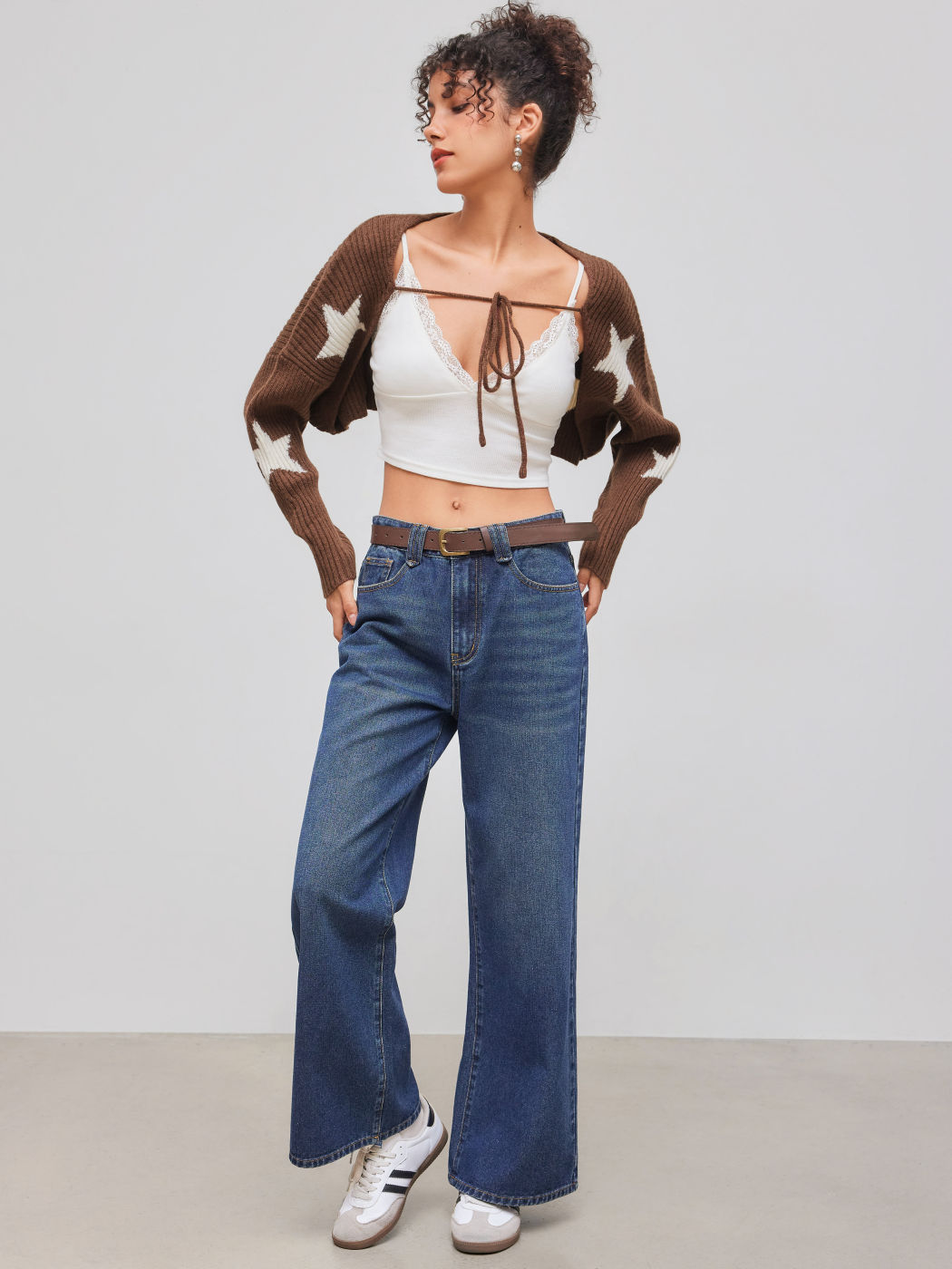 Tie Front Star Pattern Shrug