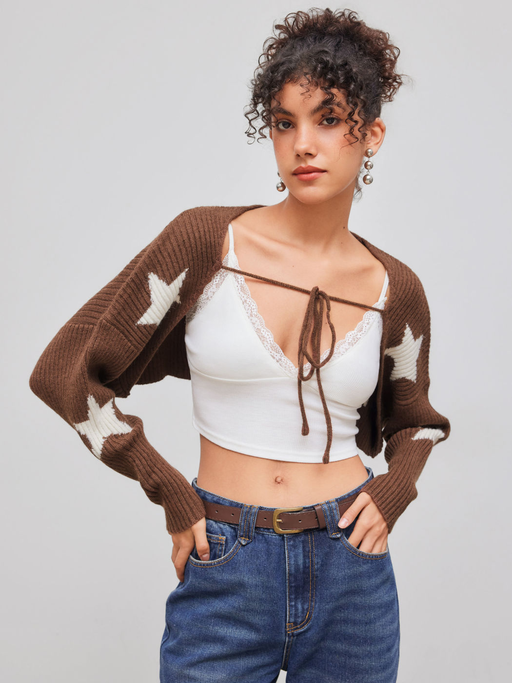 Tie Front Star Pattern Shrug