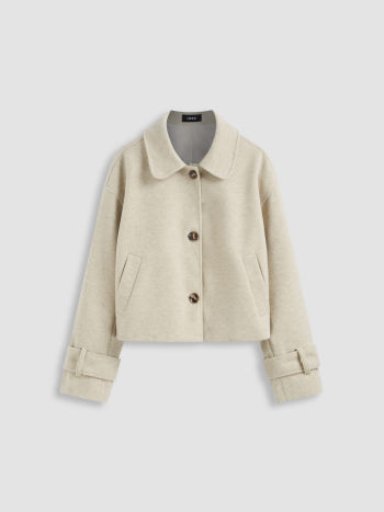 Wool-like Collar Solid Pocket Button Jacket