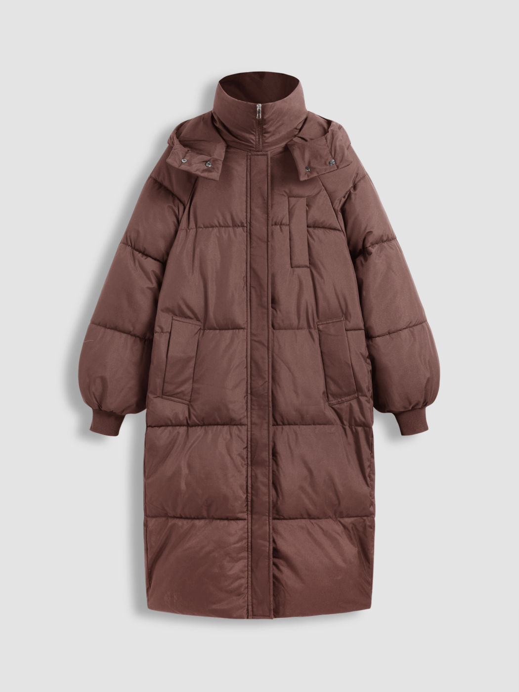 Hooded Solid Pocket Long Puffer