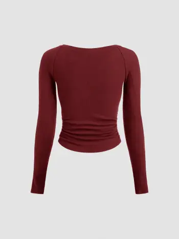 Thermische langärmlige Solid-T-Shirt mit Bootshals und ruchierter Bauchpartie aus Baumwollmischung