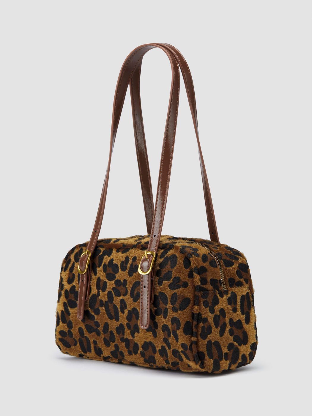 LEOPARD PRINT FAUX FUR SHOULDER BAG