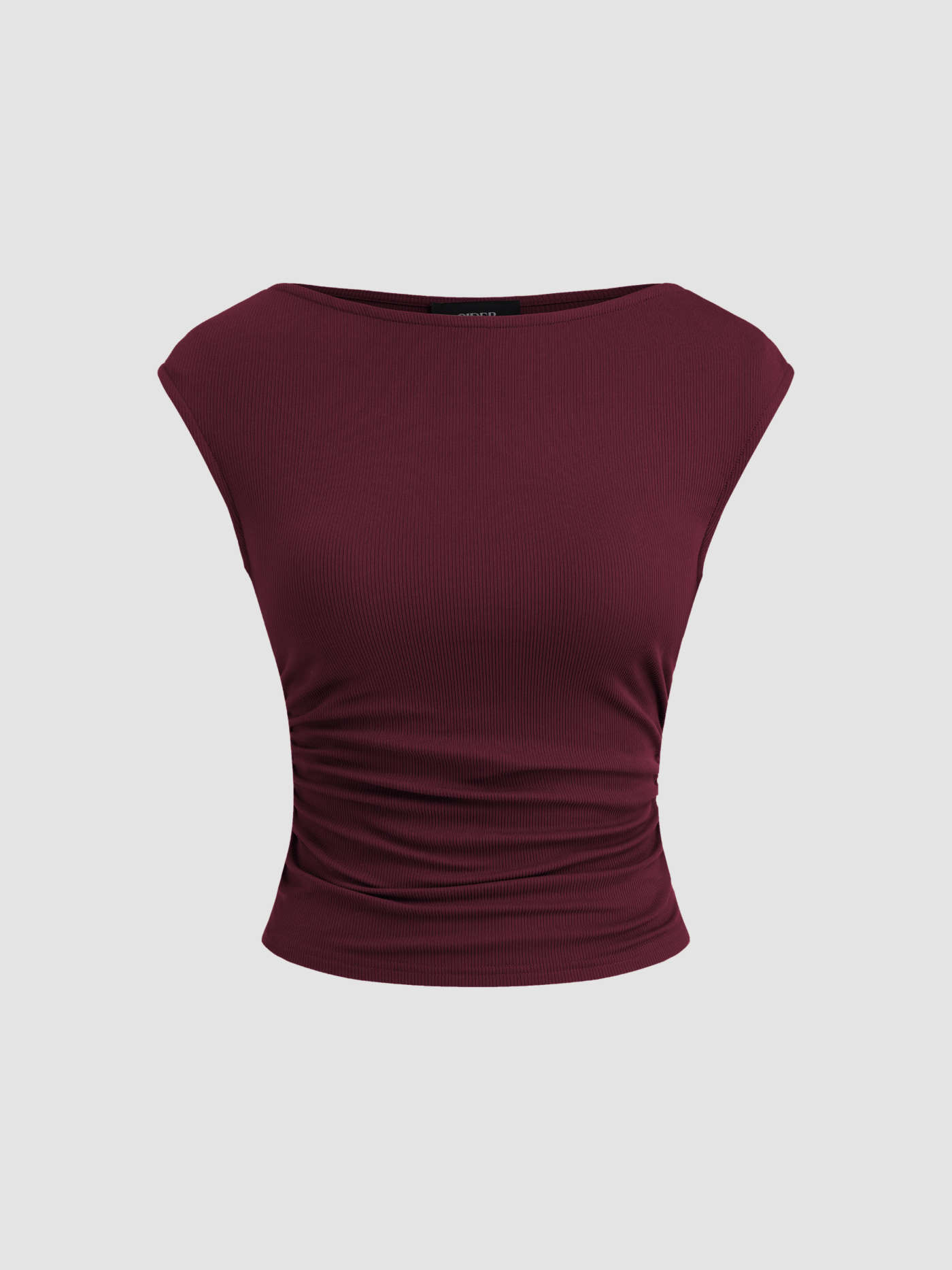 Boat Neck Solid Ruched Tank Top