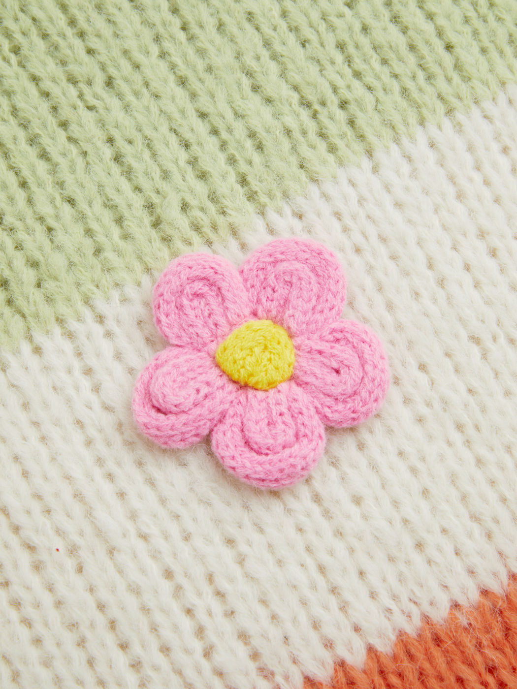 Mohair Knit V-neck Striped 3D Flower Oversized Sweater Curve & Plus