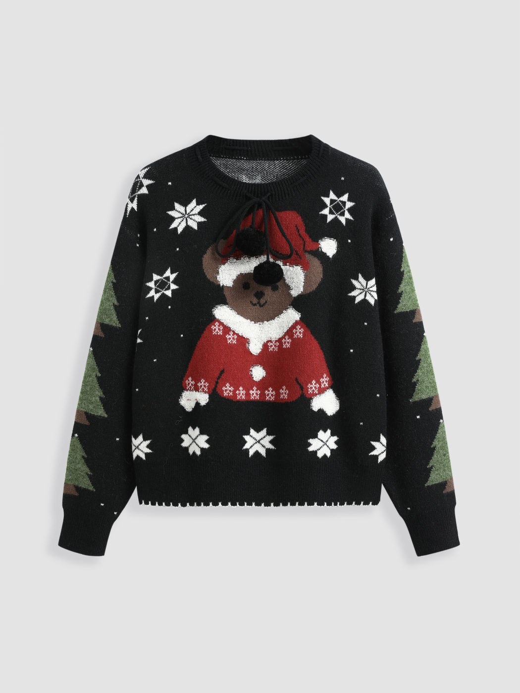 Knit Round Neckline Bear Christmas Tree Long Sleeve Top Curve & Plus