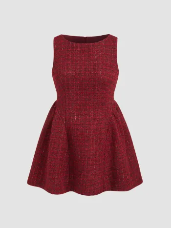 Tweed con collo a barca e cerniera con volant Mini Dress Curve & Plus