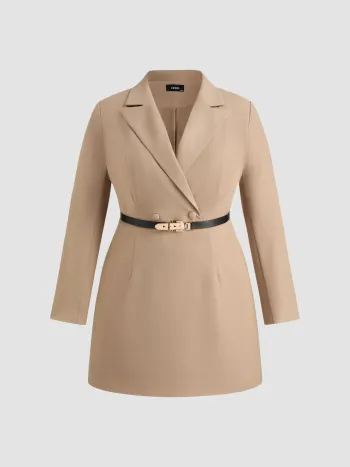 Kragen Solids Blazer Minikleid Mit Gürtel Kurve & Plus
