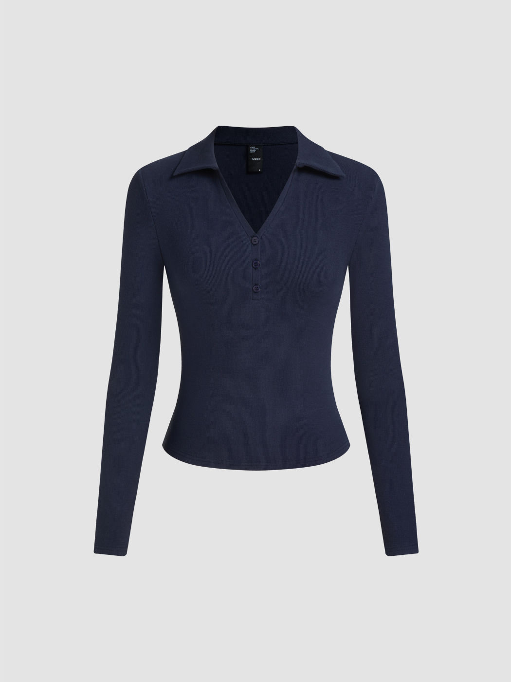 Cotton-blend V-neck Collar Button Long Sleeve Top