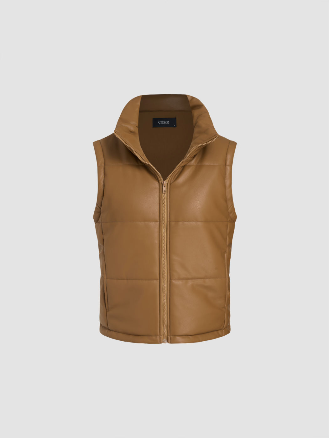 Faux Leather High Neck Puffer Vest