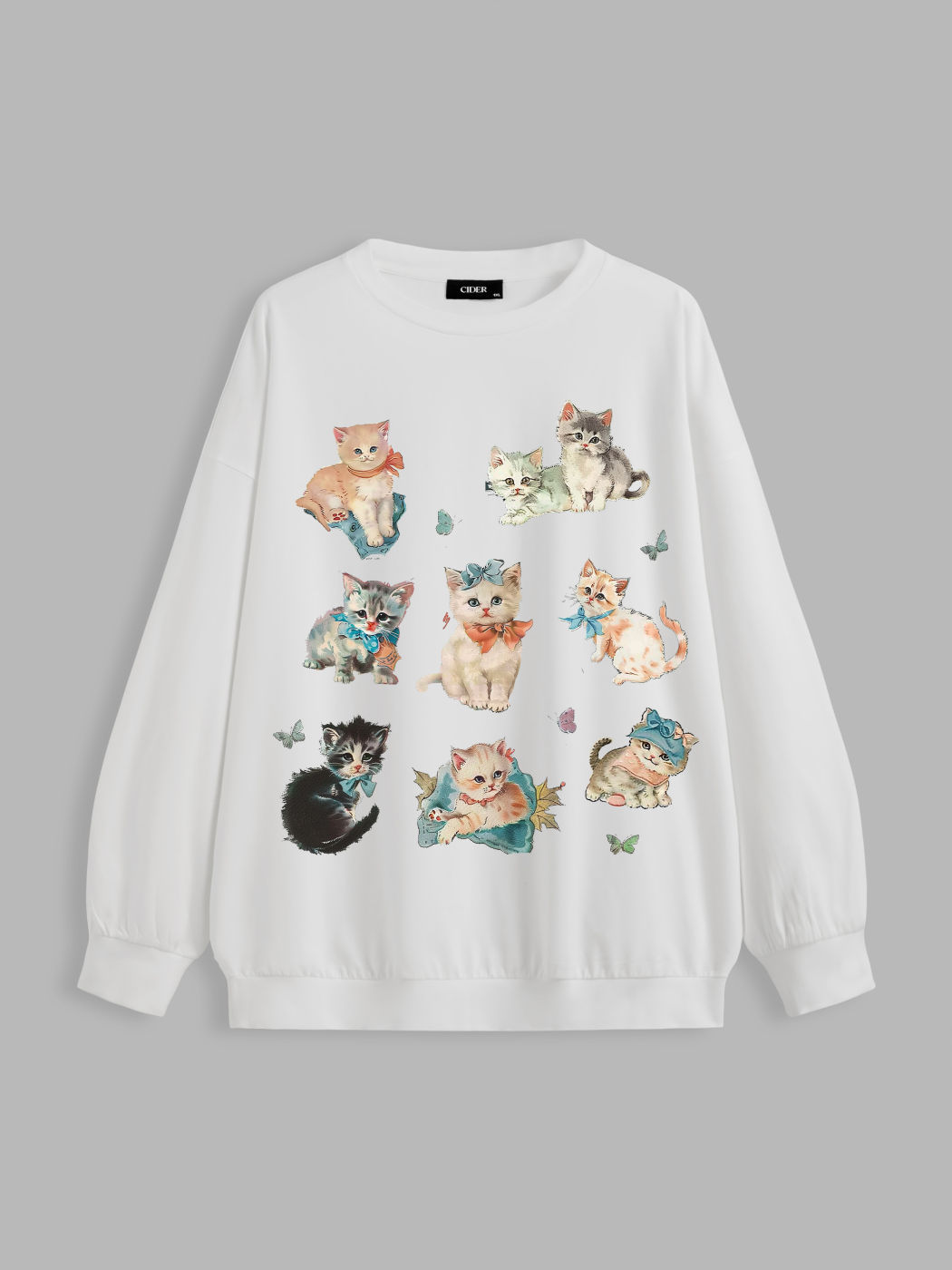 Round Neckline Cat Butterfly Oversized Sweatshirt Curve & Plus