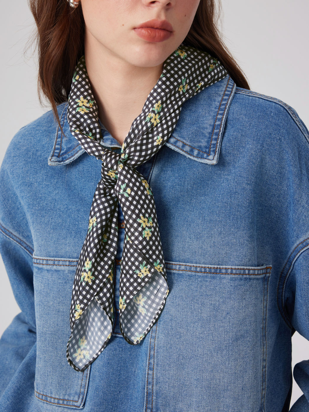 FLORAL GINGHAM SQUARE HEADSCARF