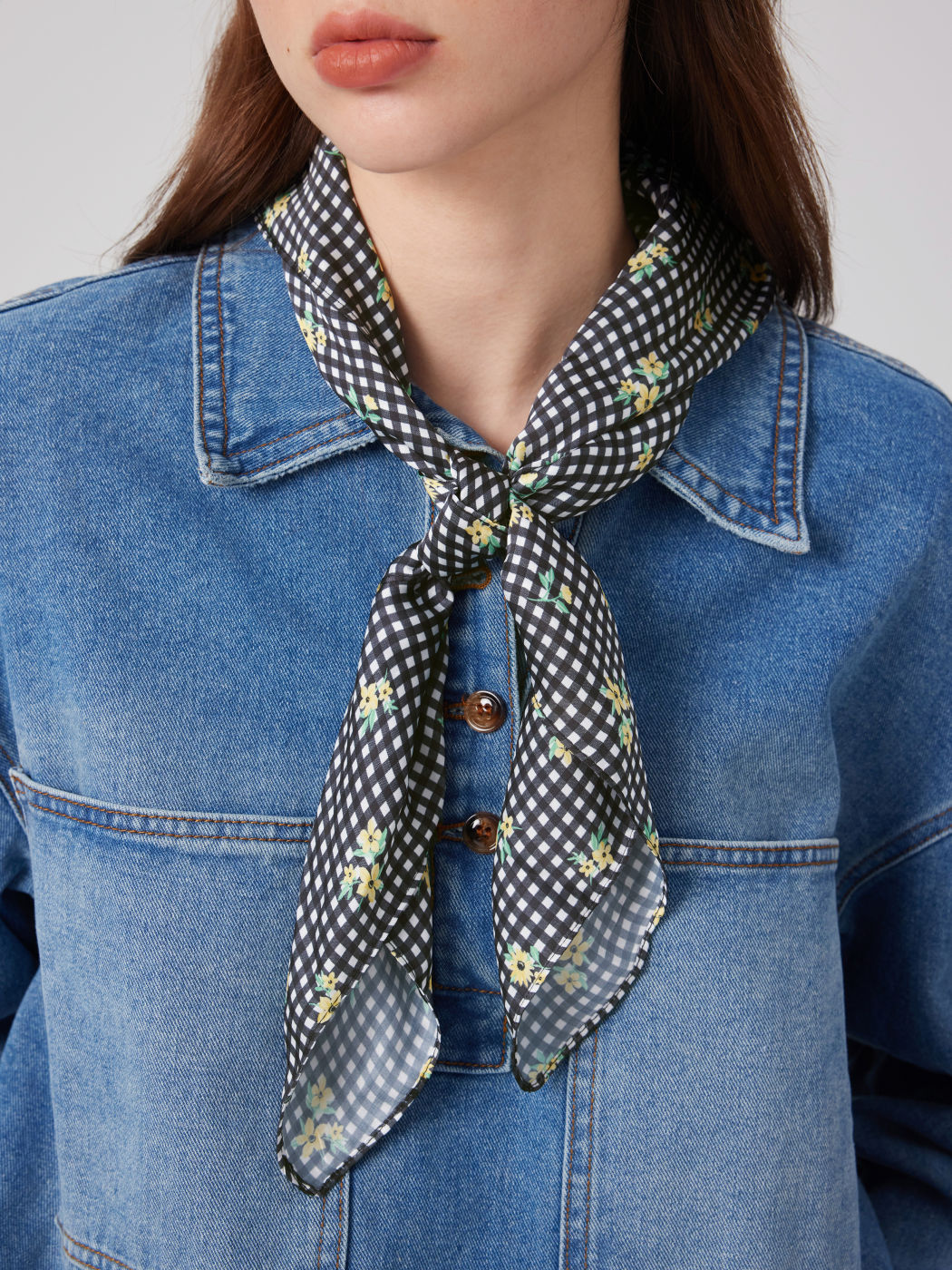 FLORAL GINGHAM SQUARE HEADSCARF