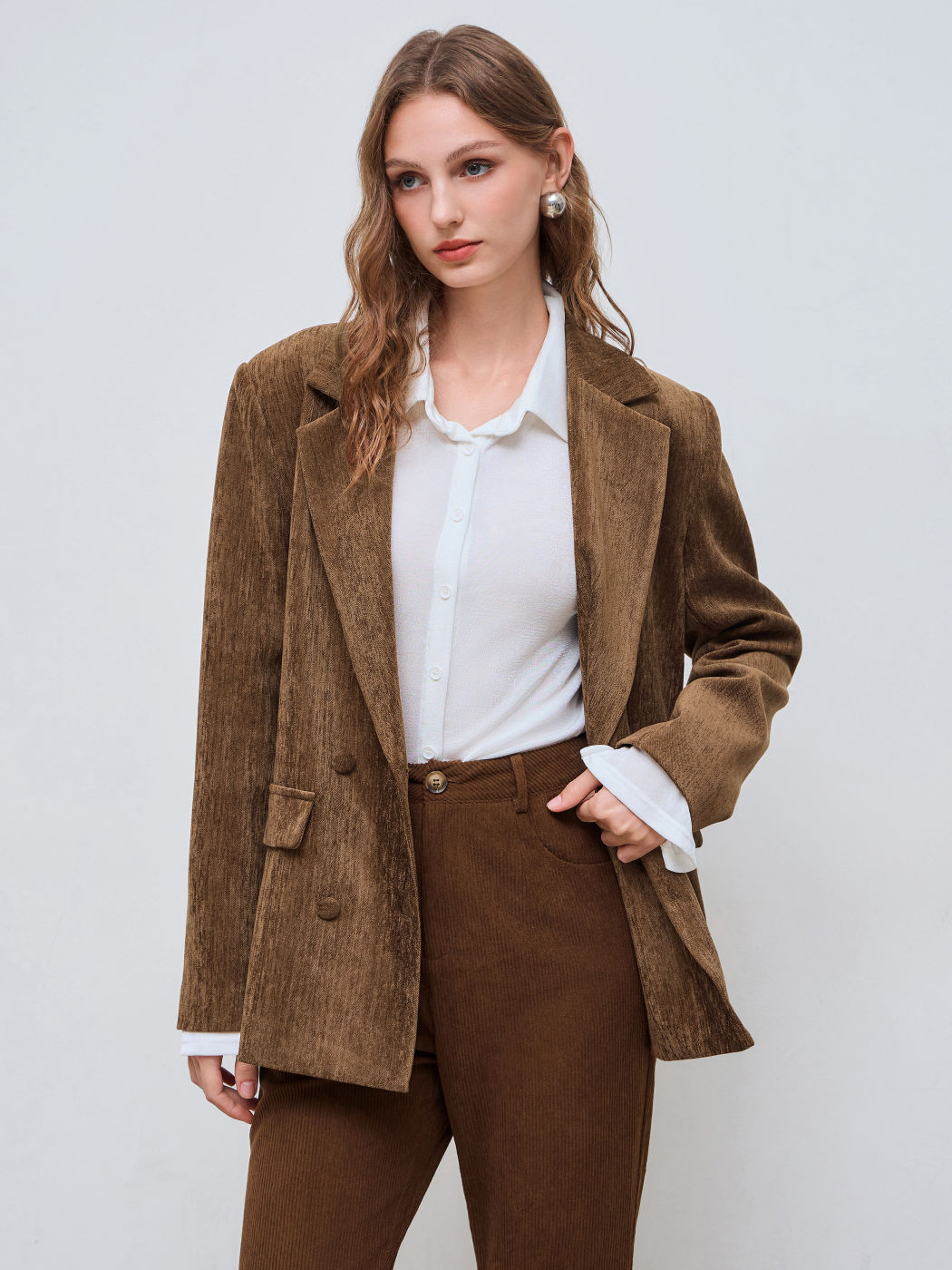 Suede Collar Solid Pocket Button Blazer