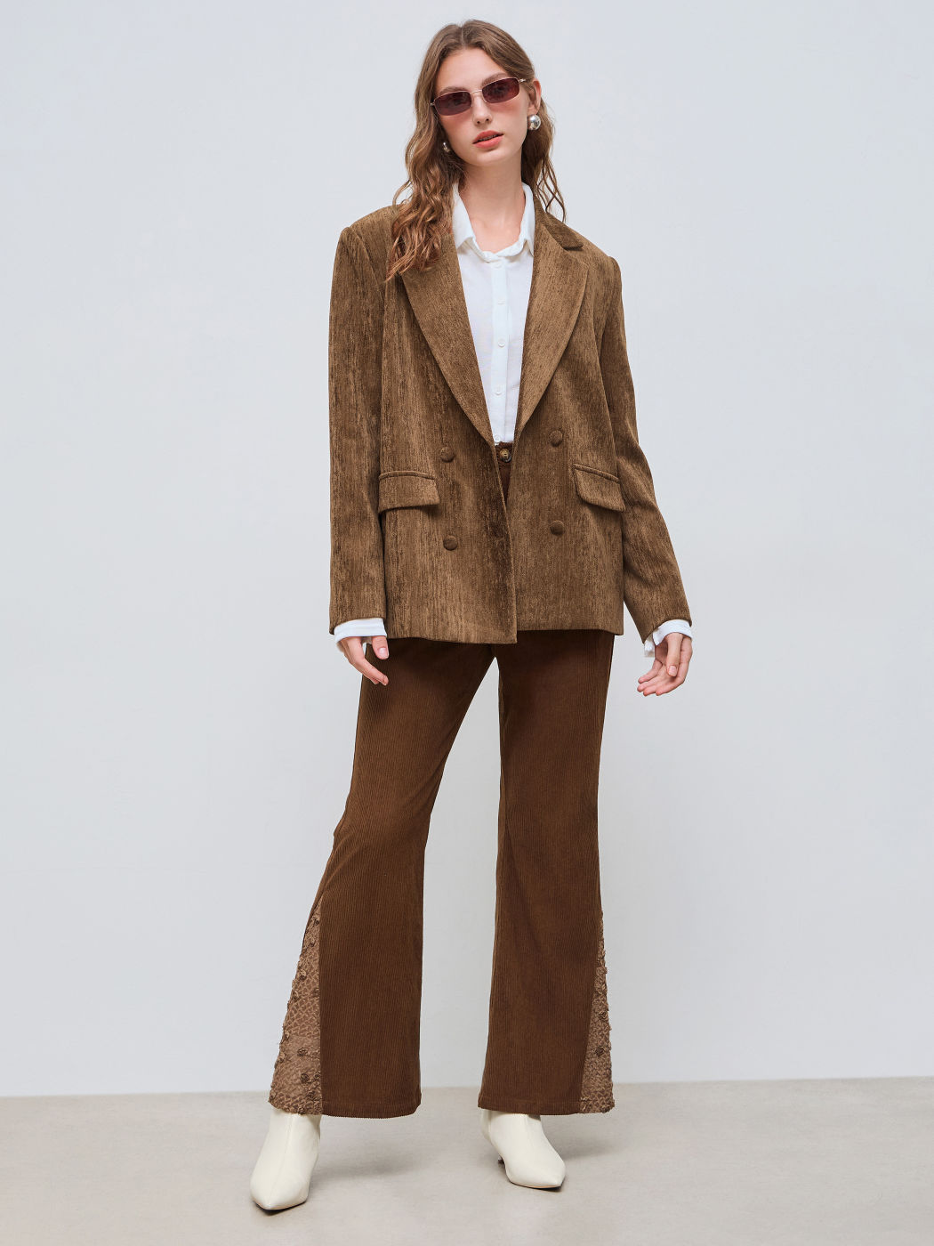 Suede Collar Solid Pocket Button Blazer