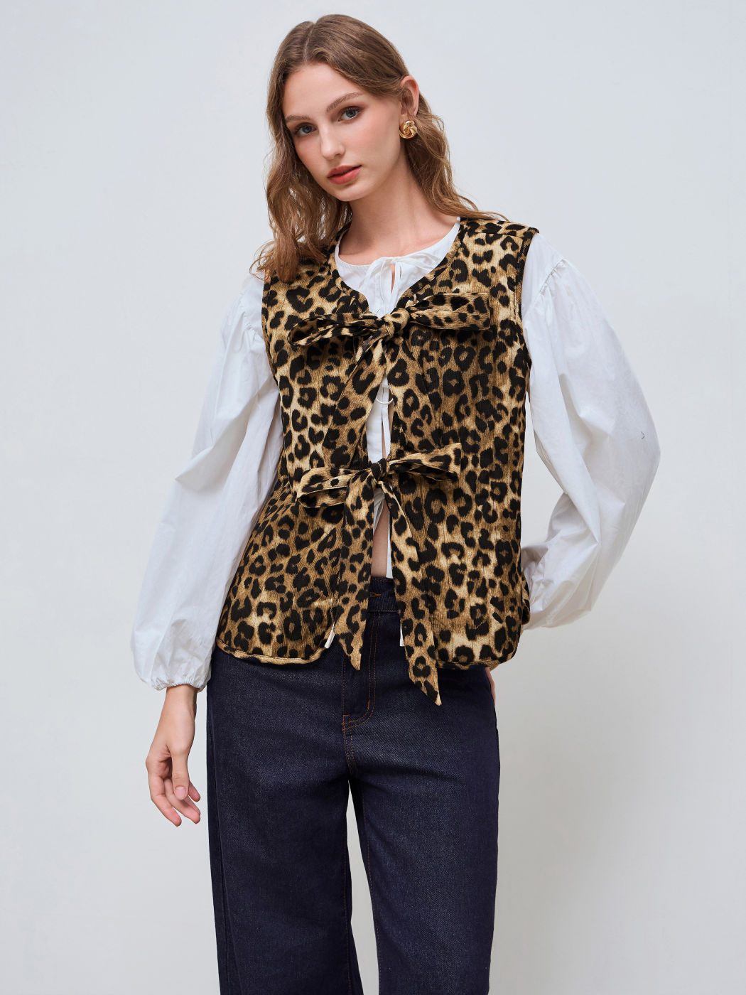 Corduroy Leopard Tie Front Vest