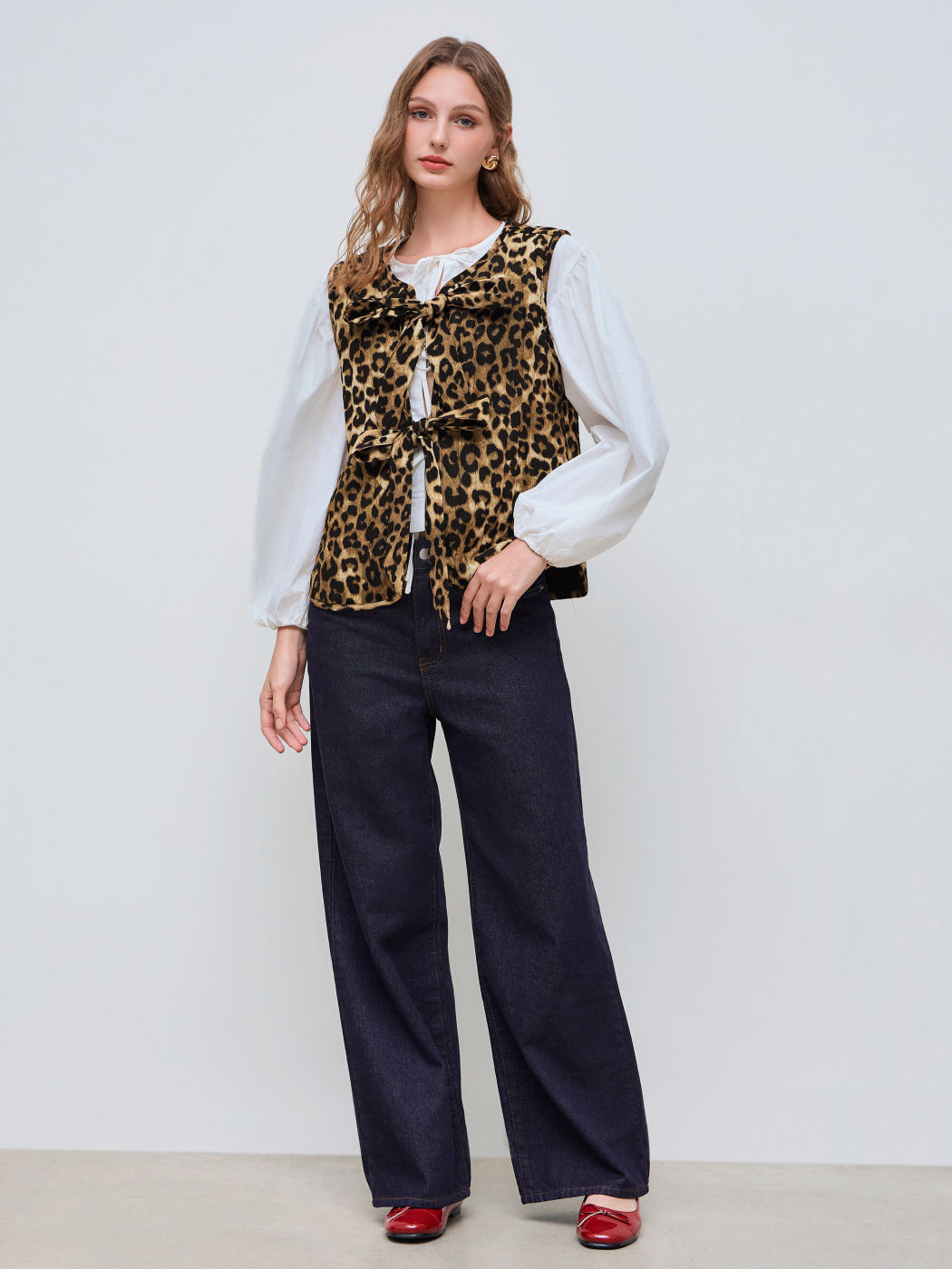 Corduroy Leopard Tie Front Vest