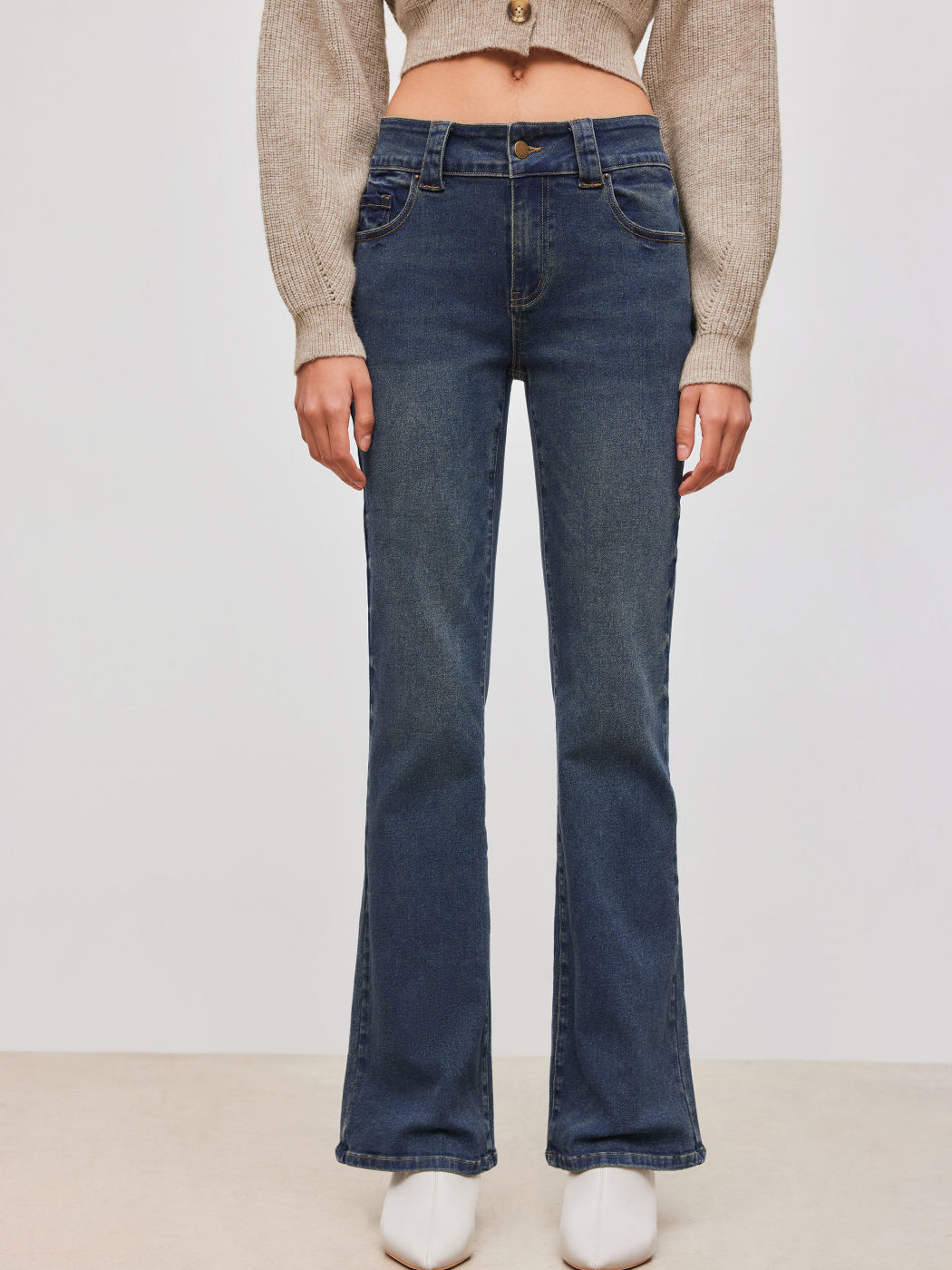 High Stretch Cider Denim Low Rise Solid Pocket Flared Jeans