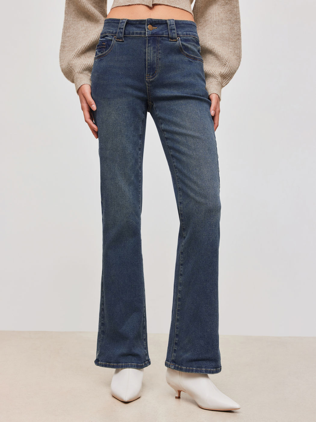High Stretch Cider Denim Low Rise Solid Pocket Flared Jeans