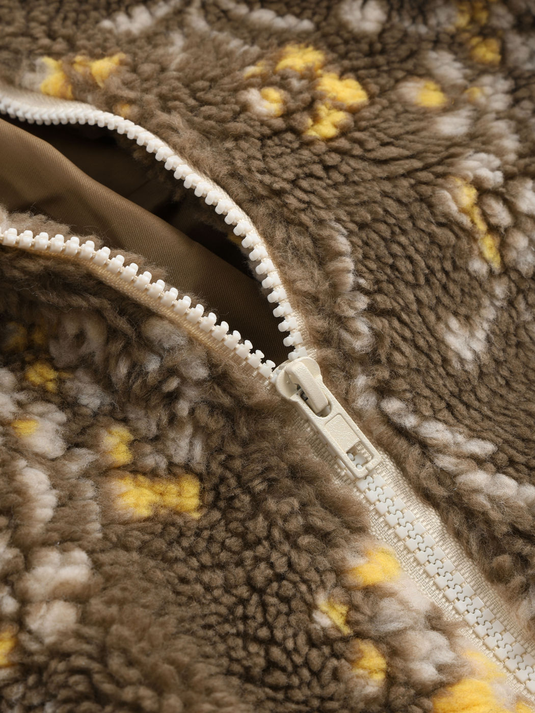 Fleece High Neck Floral Pocket Oversized Jacket