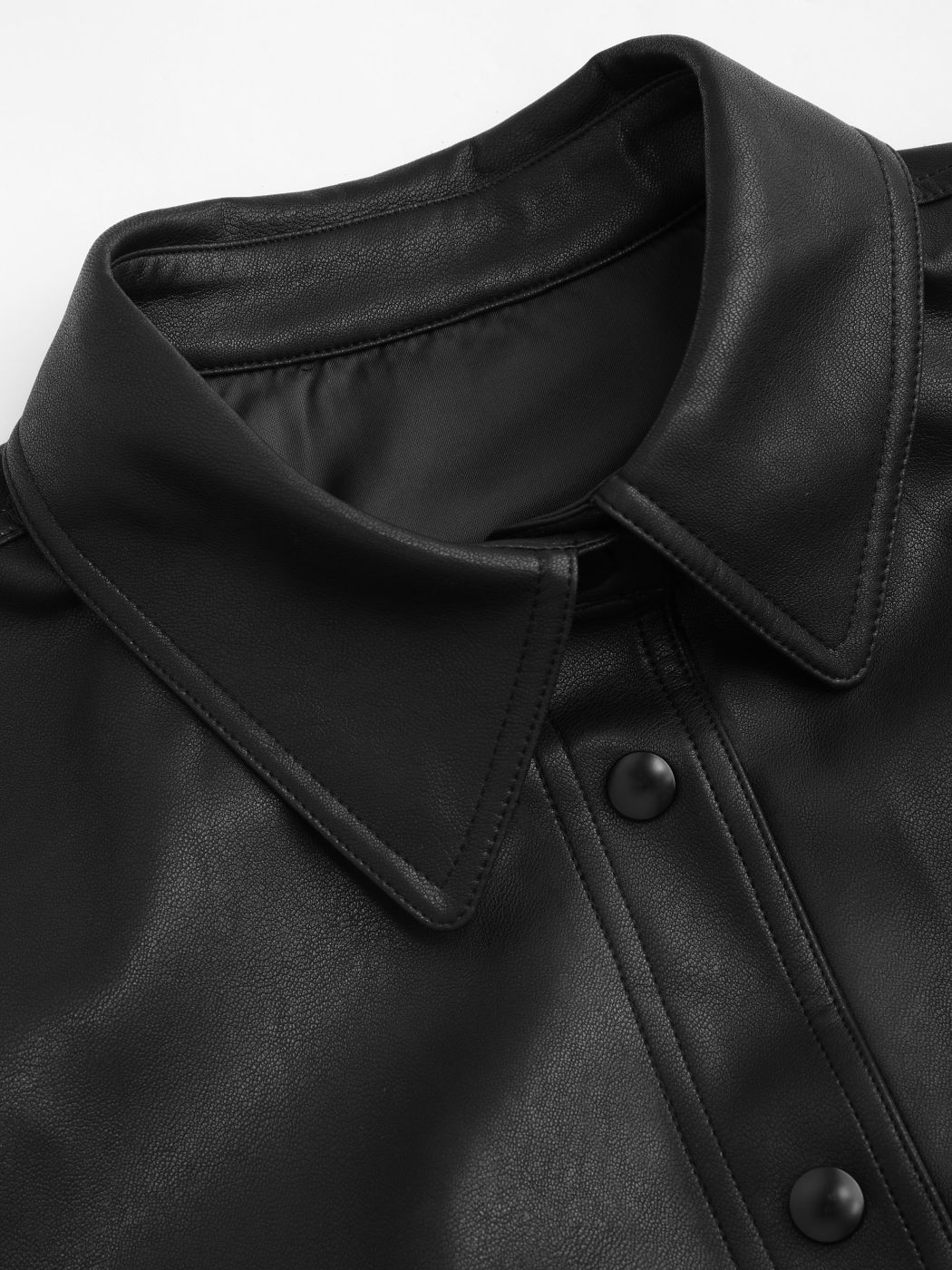 Faux Leather Collar Solid Drawstring Pocket Oversized Biker Jacket