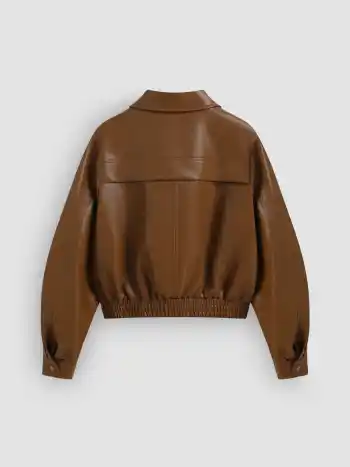 Faux Leather Collar Solid Pocket Oversized Jacket