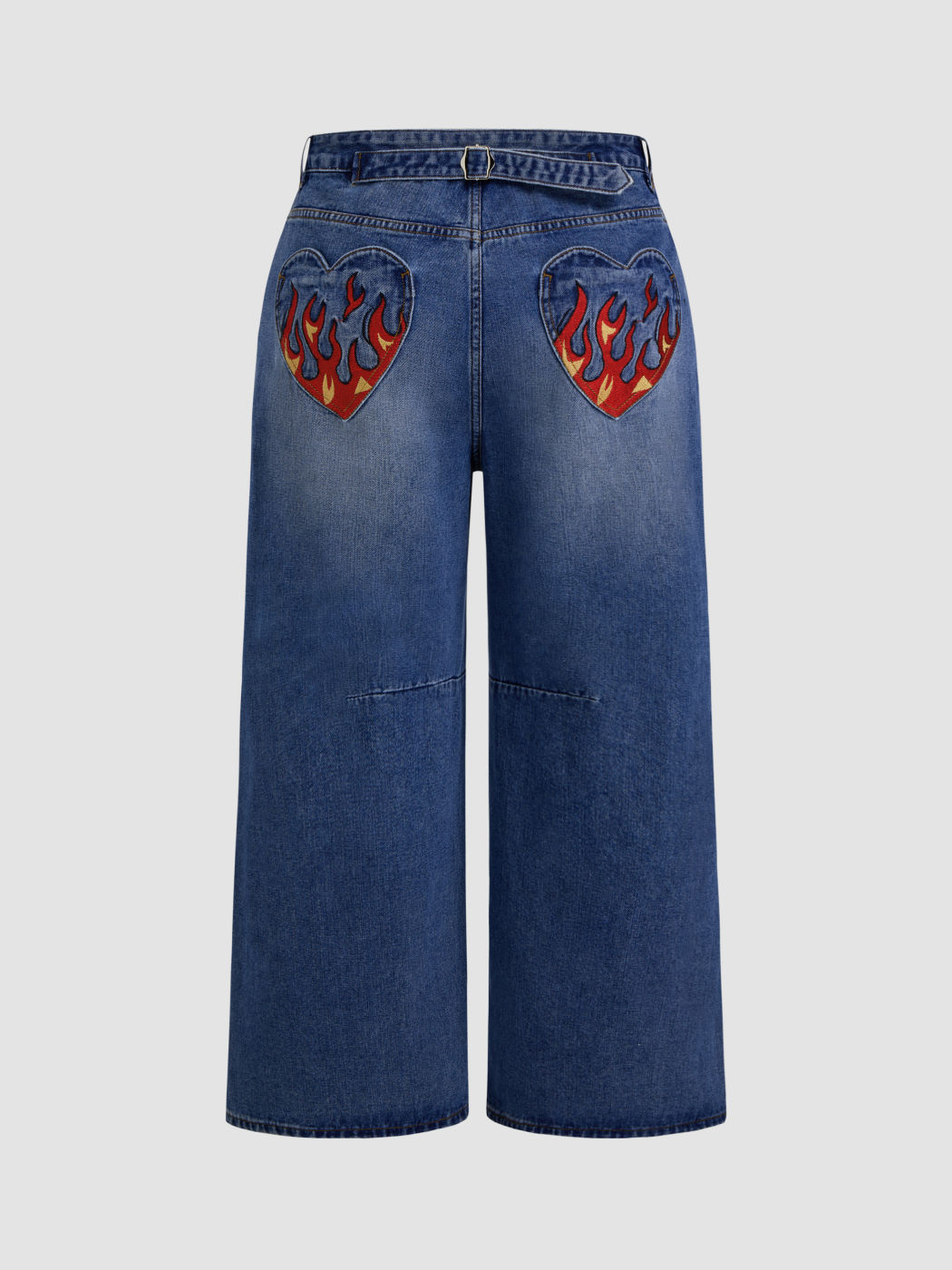 Mid Rise Fire Embroidery Jeans Kurve & Plus