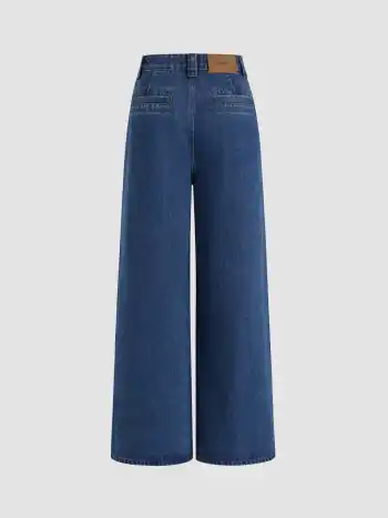 Denim-Hochbund-Pleated-Straight-Leg-Jeans