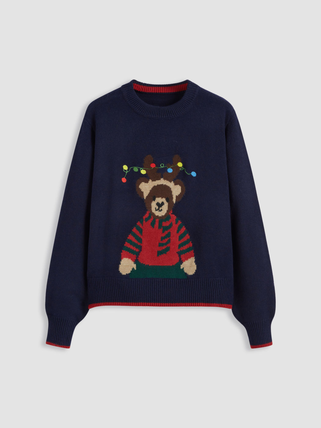 Knit Round Neckline Bear Long Sleeve Sweater