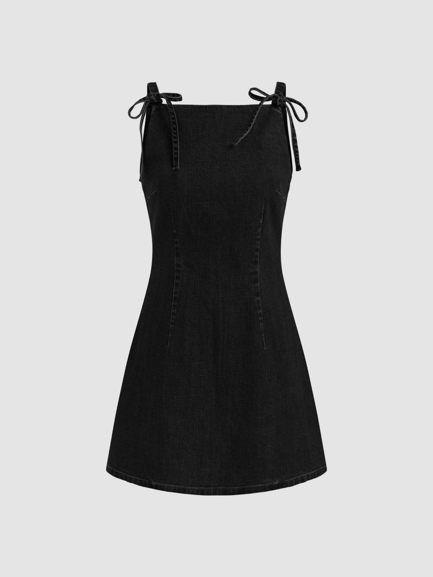 Denim Stretch Denim Solid Zipper Knotted Mini Dress For Daily Casual