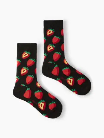 100% Cotton Mid Rise Strawberry Appliques Wide Leg Trousers Curve & Plus