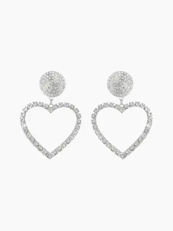 RHINESTONE DECOR HEART DROP EARRINGS