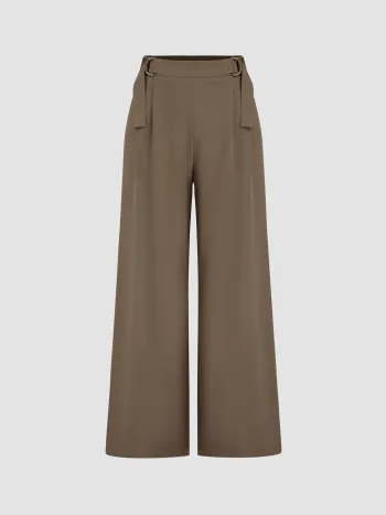 Gewebte Mid Rise Gürtelweite Hose mit Taschen