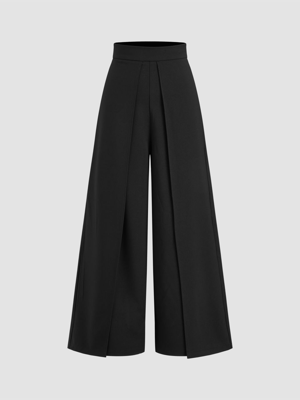 Woven High Rise Solid Wide Leg Trousers