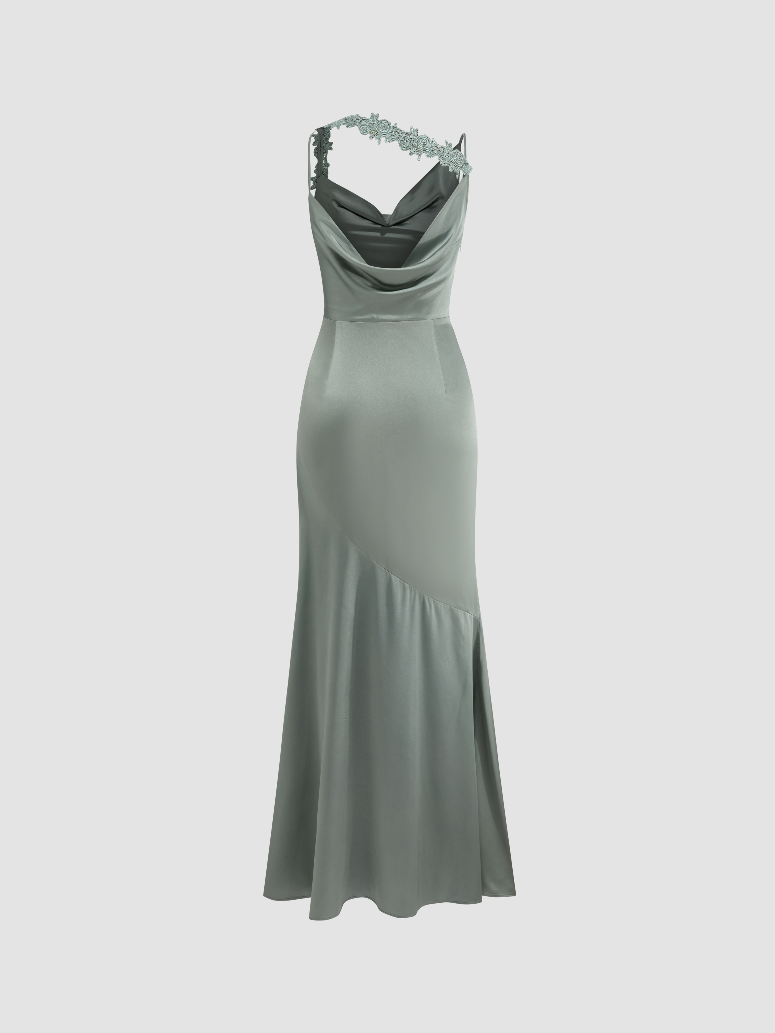 Cider◆ Satin cowl neck ソリッド フリルヘム マキシドレス Satin Satin Cowl Neck Solid Ruched Maxi Dress For Wedding