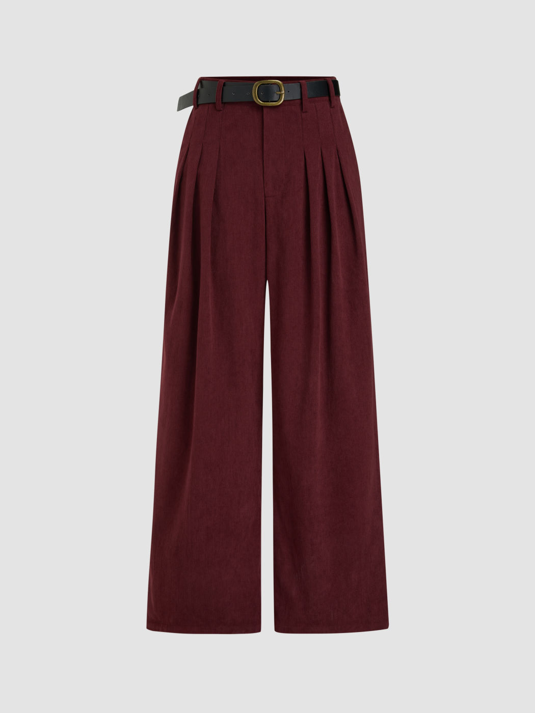 Cord Mid Rise Tasche Faltenhose mit Gürtel