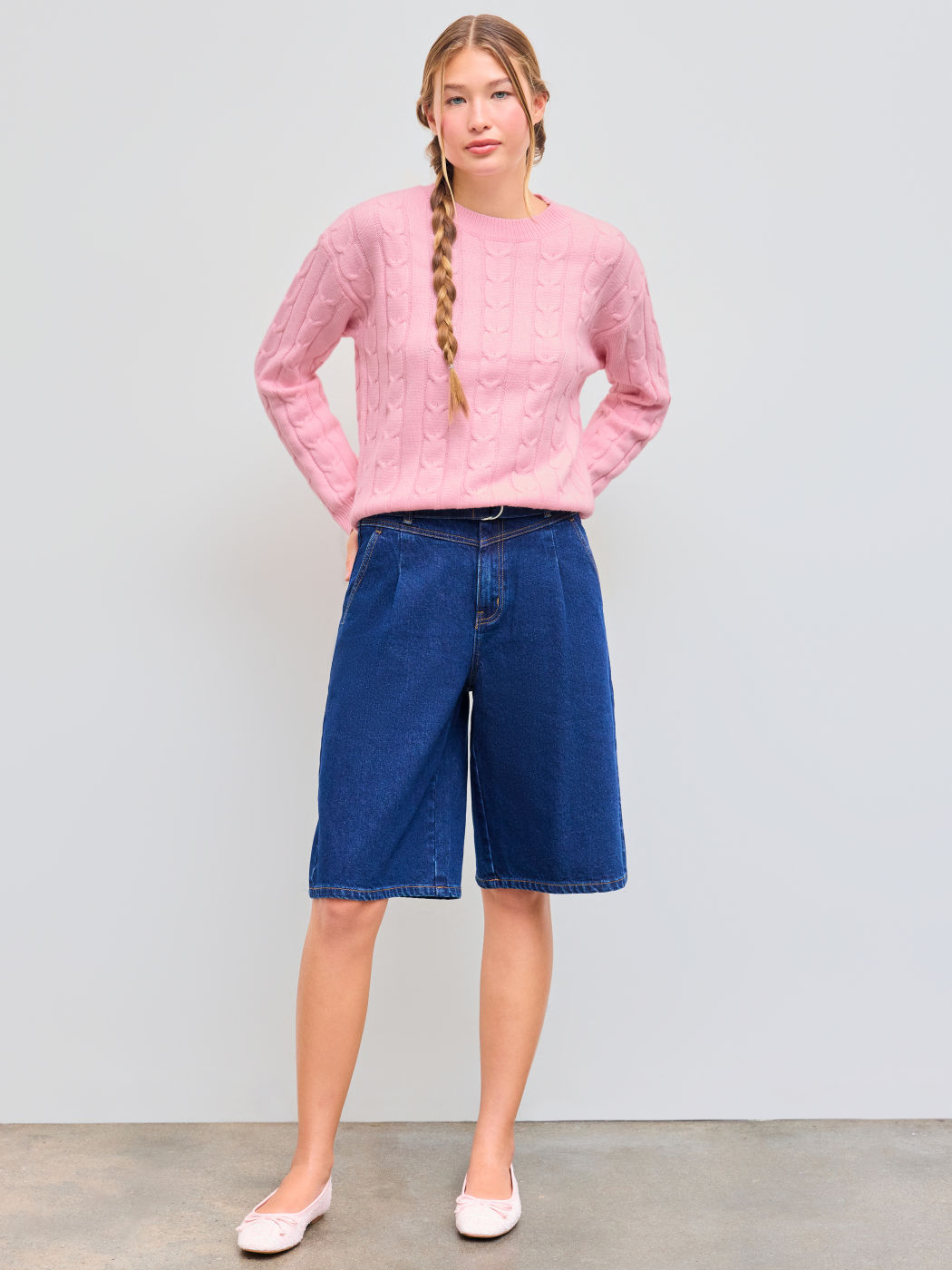 Zopfmuster Wollmischung Rundhalsausschnitt Einfarbiger Pullover