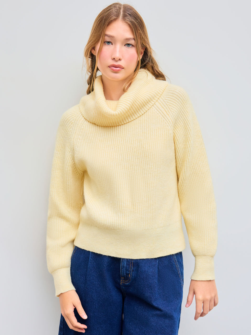 Wool-blend Turtleneck Solid Knitted Long Sleeve Top