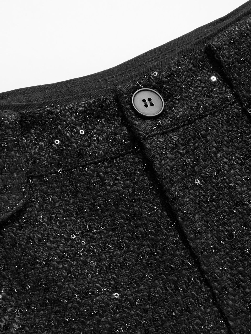 Tweed Low Rise Paillettenknopf Micro Shorts