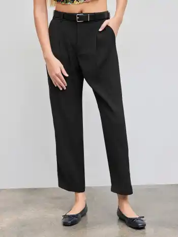 Hoch taillierte einfarbige Cropped Tapered Hosen mit Gürtel