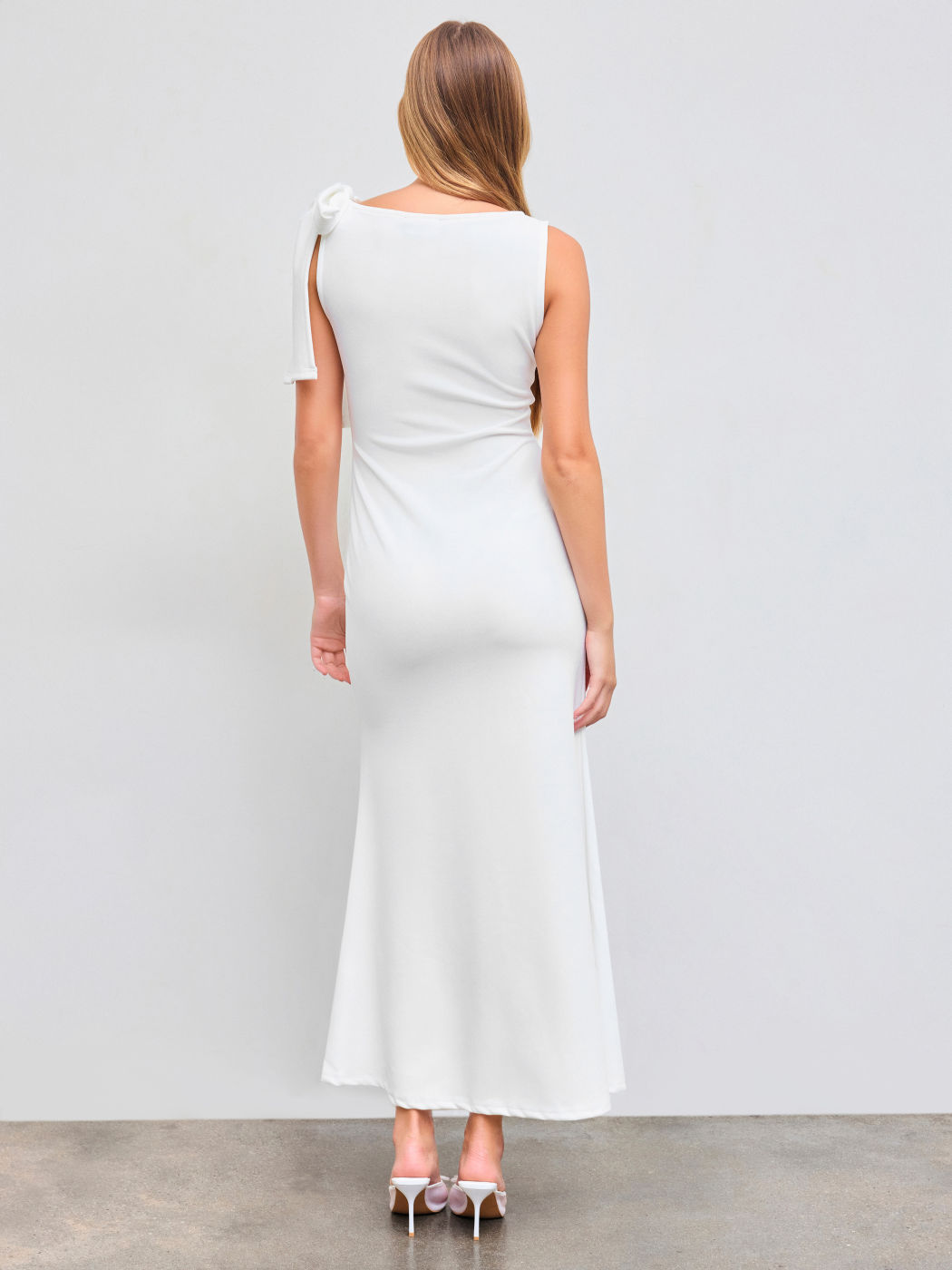 Boat Neck Solid Bowknot Maxi Dress