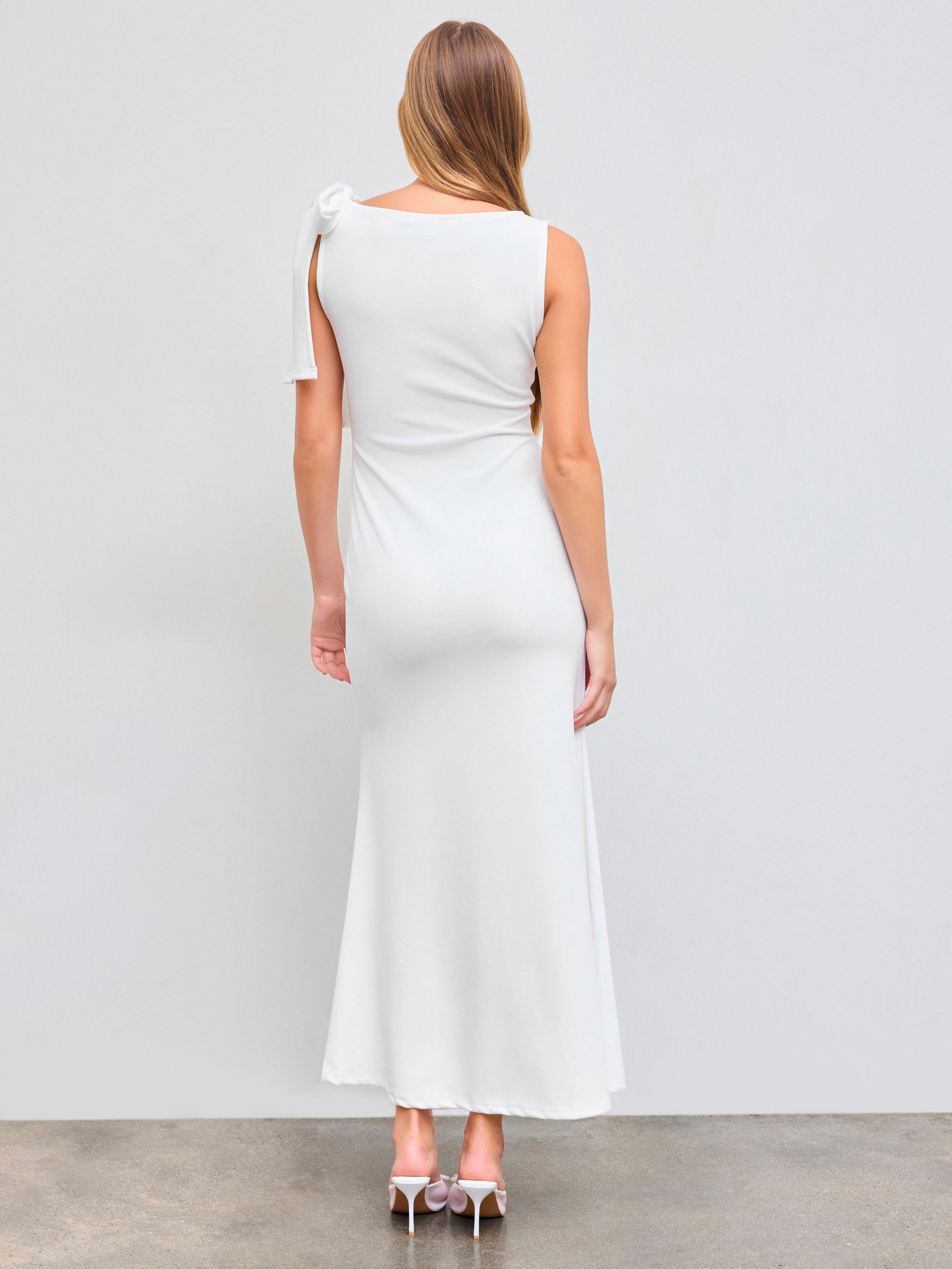 Boat Neck Solid Bowknot Maxi Dress