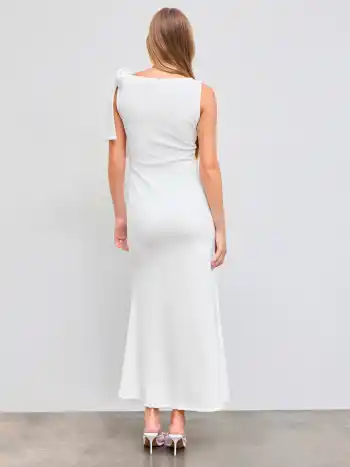 Boat Neck Solid Bowknot Maxi Dress