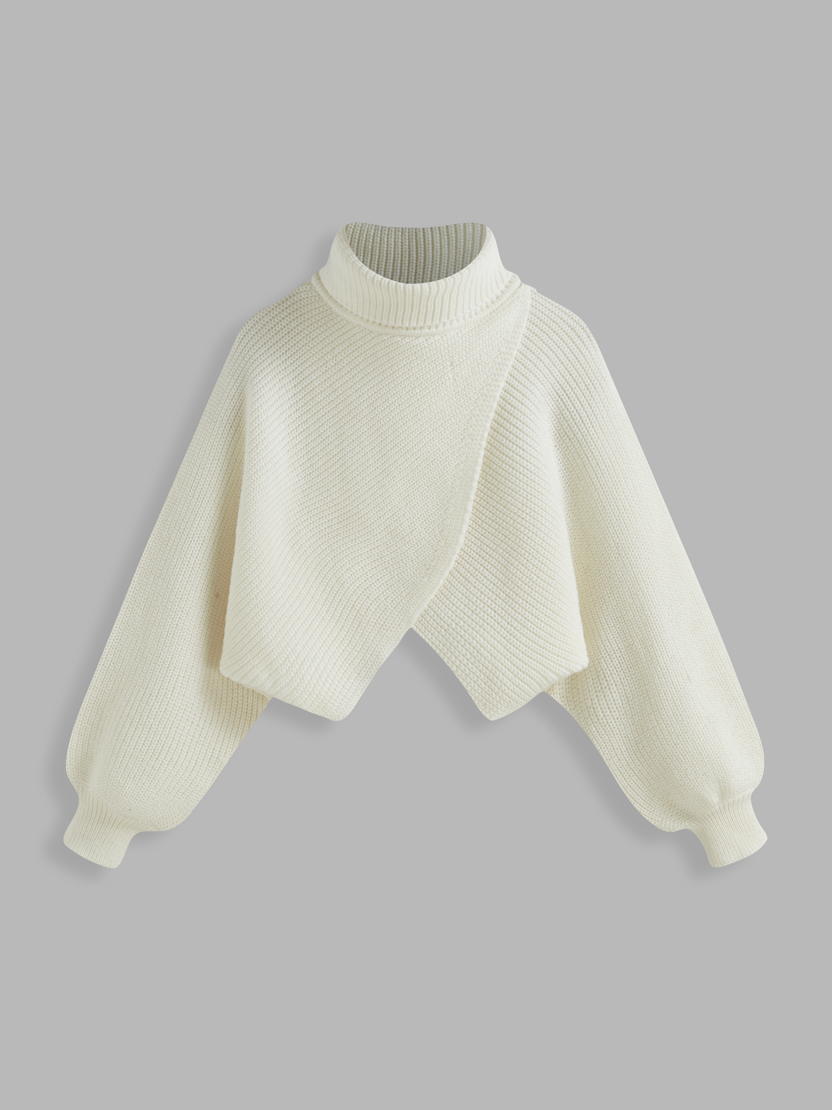 Fall Sweater Knit Fabric High Neck Solid Knitted Long Sleeve Crop Sweater