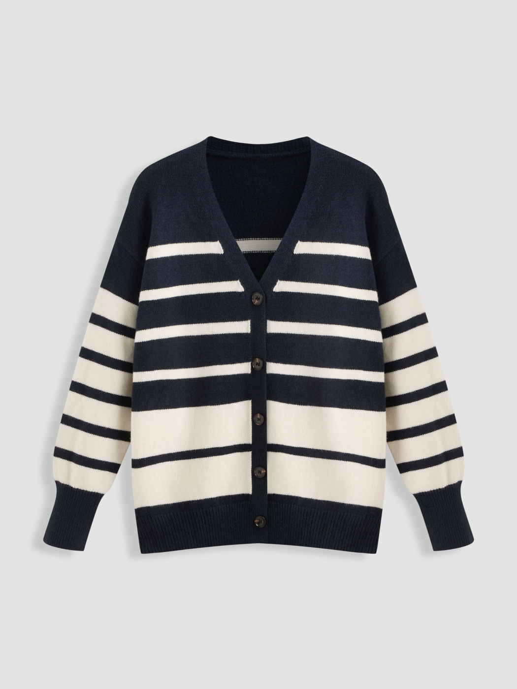Knit V-neck Striped Button Cardigan