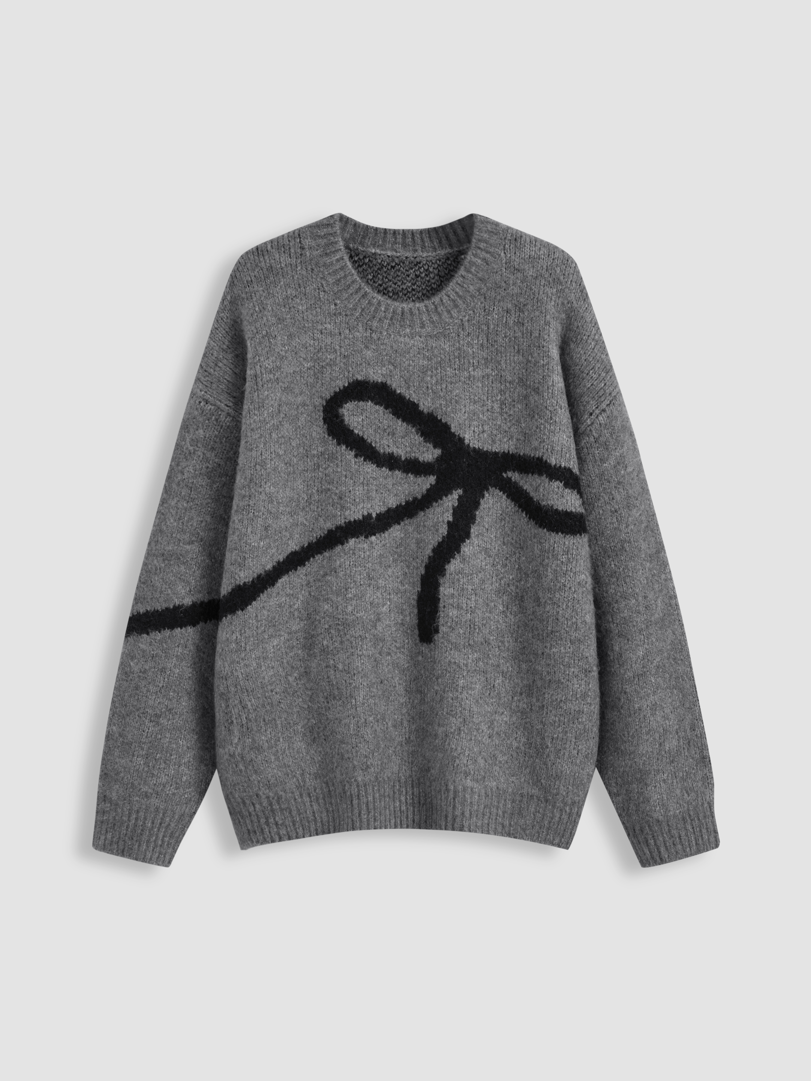 Knit Fabric Knit Round Neckline Bowknot Oversized Sweater