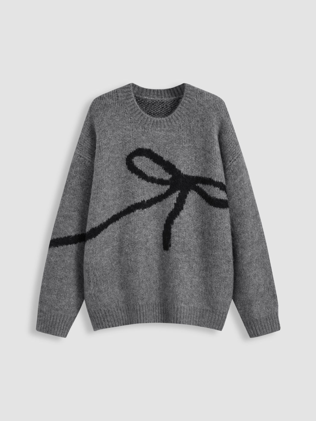 Knit Round Neckline Bowknot Oversized Sweater