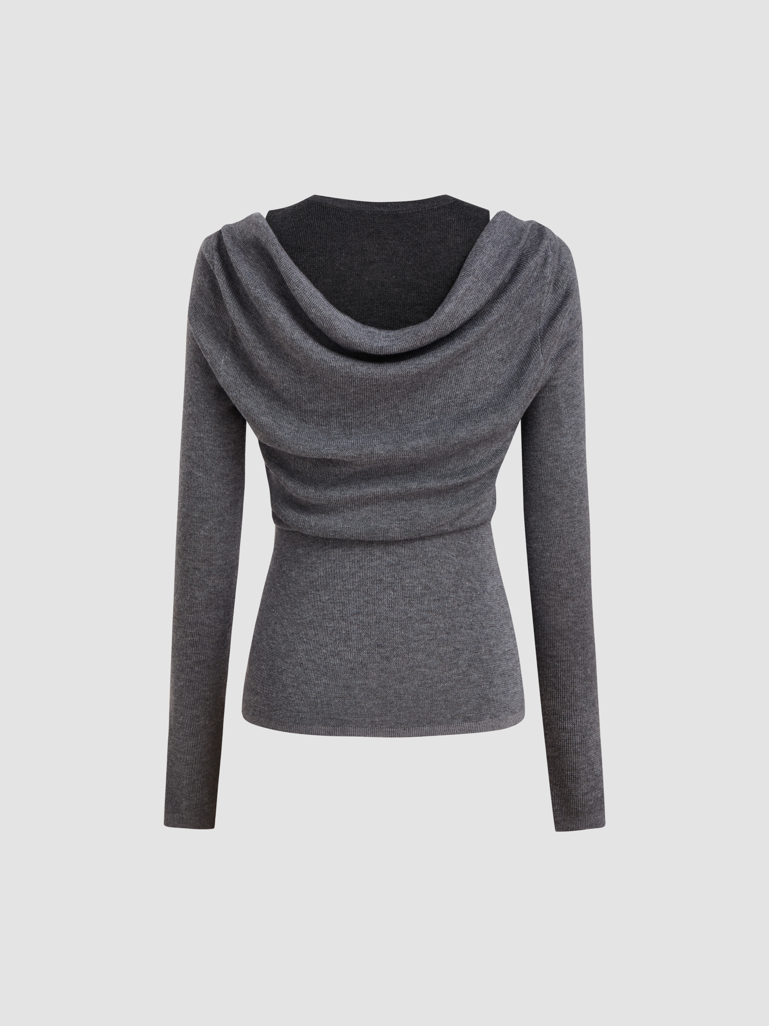 Knit Wool-blend Round Neckline Two Tone Ruched Long Sleeve Top