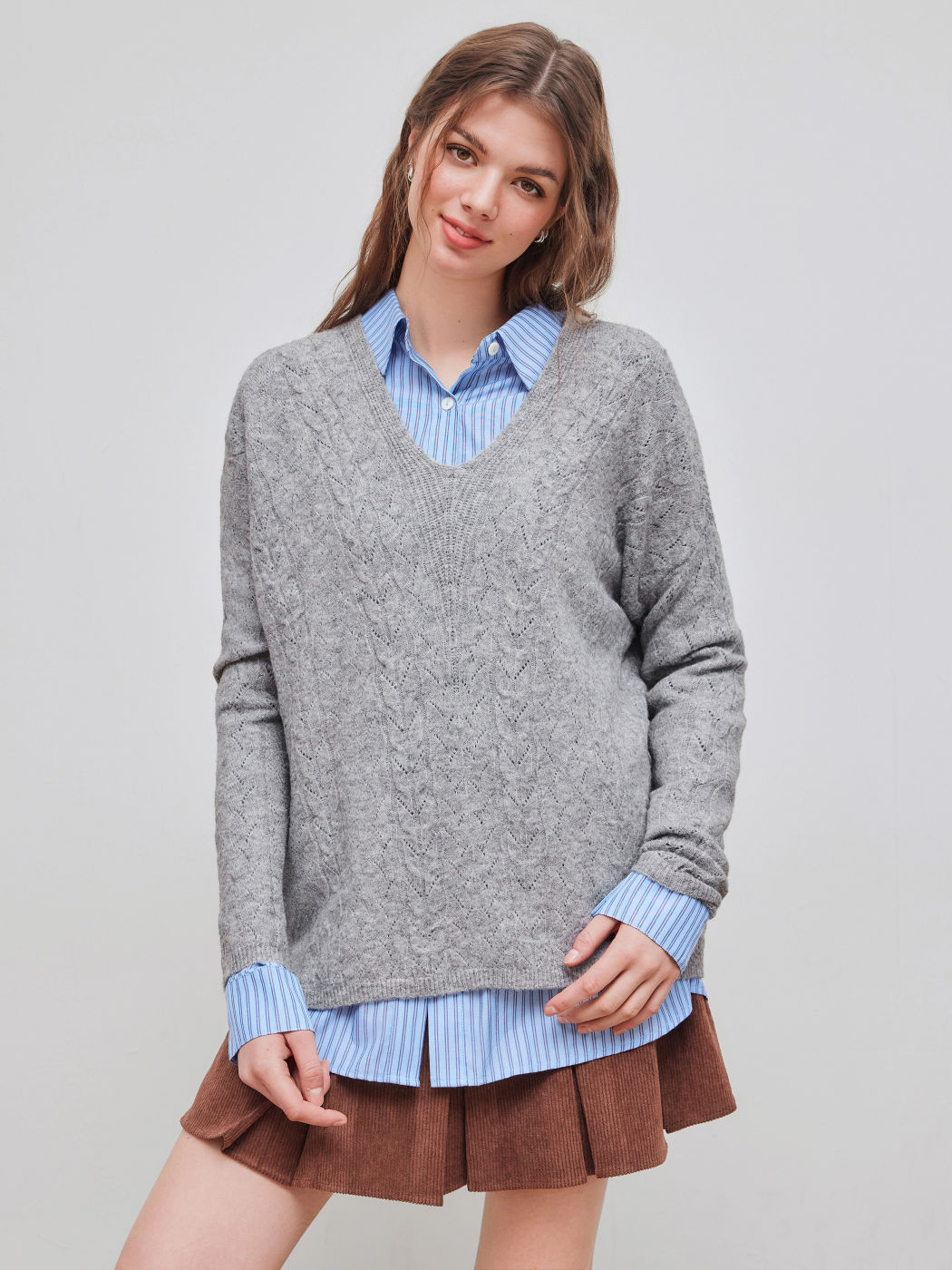 Wool-Blend V-neck Oversized Sweater